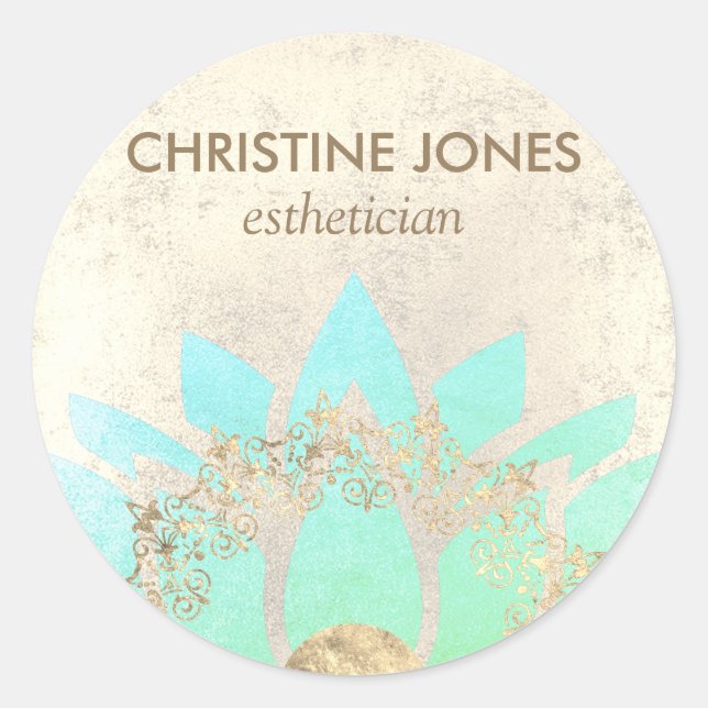 Sticker Rond Fleur de lotus turquoise et or ・ (Devant)