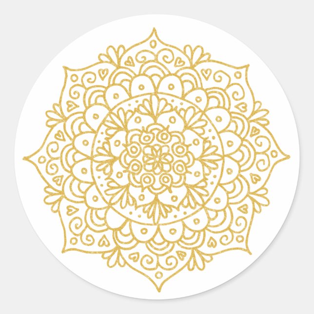 Sticker Rond Fleur de mandala à paillettes dorées (Devant)