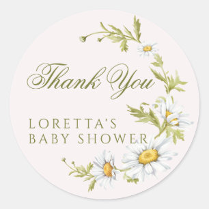 Sticker Rond Fleur de marguerite blanche remerciement pour baby