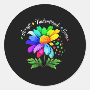 Sticker Rond Fleur de marguerite de sensibilisation à l'autisme