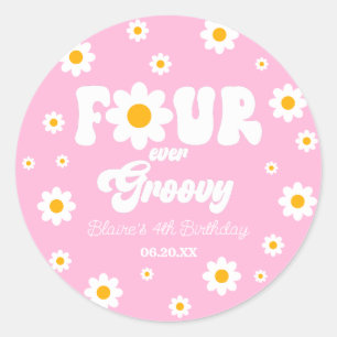 Sticker Rond Fleur de Marguerite Quatre Pour Toujours Groovy 4è