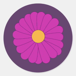 Sticker Rond Fleur de marguerite rétro violette et jaune