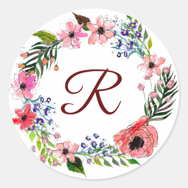 Sticker Rond Fleur de monogramme (Devant)