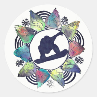 Sticker Rond Fleur de montagne Snowboarder
