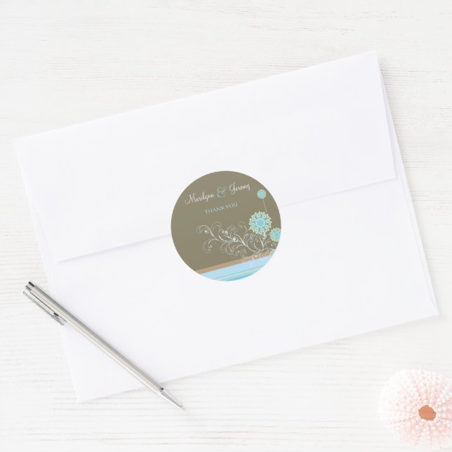 Sticker Rond Fleur de neige bleue Whimsical Flûtes d'hiver Mari (Enveloppe)