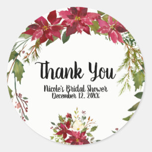 Sticker Rond Fleur de Noël Poinsettia Fleurs d'hiver
