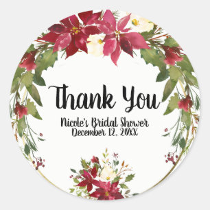 Sticker Rond Fleur de Noël Poinsettia Fleurs d'hiver