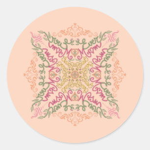 Sticker Rond Fleur de pêche douce Script kaléidoscopique Meille