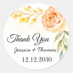 Sticker Rond Fleur de Pivoine à l'aquarelle Cadeau de remerciem