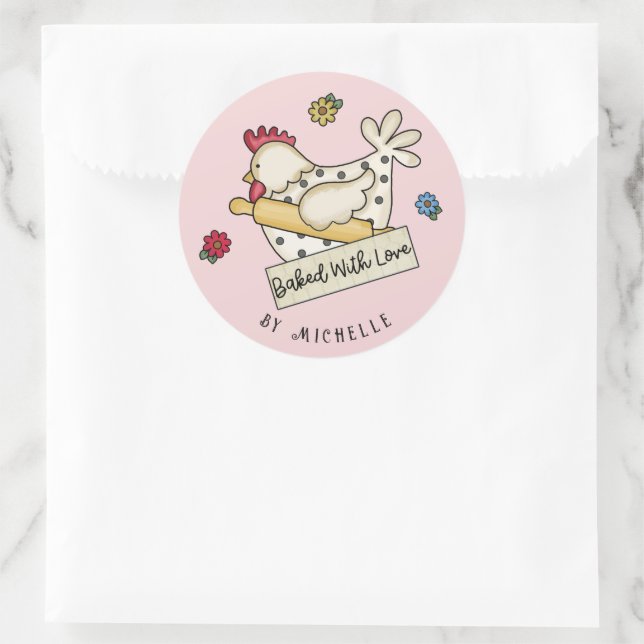 Sticker Rond Fleur De Poulet Rustique Cuite Avec Amour (Sac)