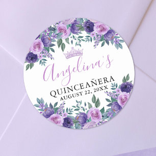 Sticker Rond Fleur de pourpre pour Quinceañera