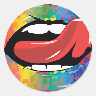 Sticker Rond Fleur De Rainbow Licking Lips