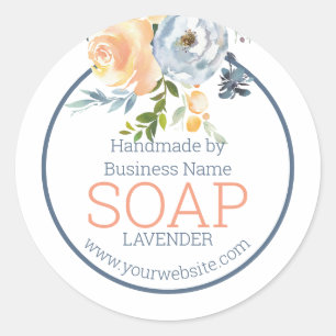 Sticker Rond Fleur de savon fait main bleu et de pêche