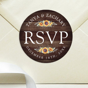 Sticker Rond Fleur de soleil rustique   Mariage RSVP