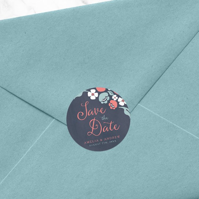 Sticker Rond Fleur de tableau rouge Enregistrer la date (Créateur téléchargé)