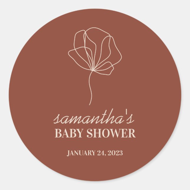 Sticker Rond Fleur de terre Baby shower Boho simple (Devant)