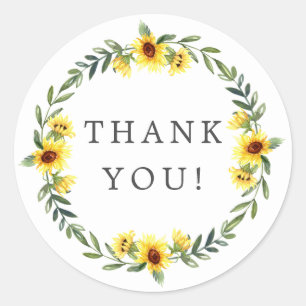 Sticker Rond Fleur de tournesol jaune Remerciement de mariage e