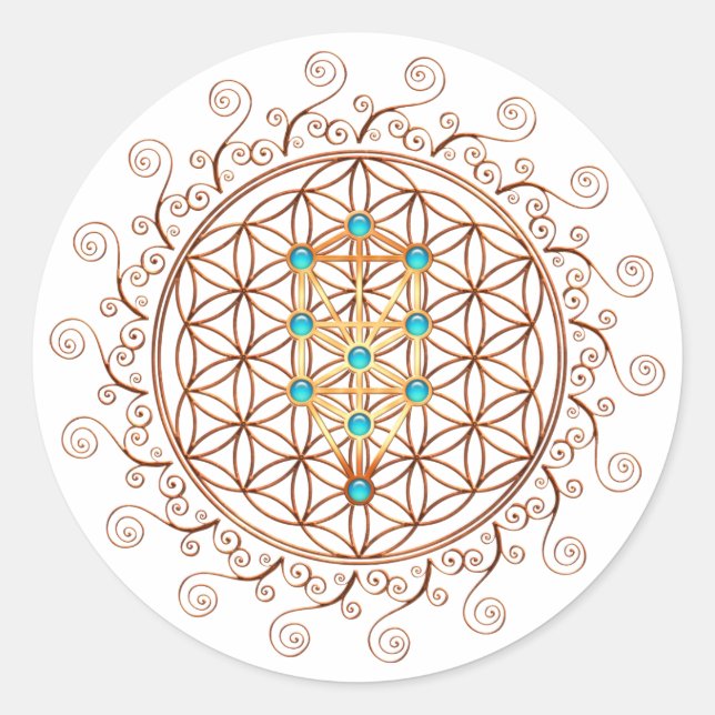 Sticker Rond Fleur de vie, Arbre de vie, Kabbalah, Sephiroth (Devant)