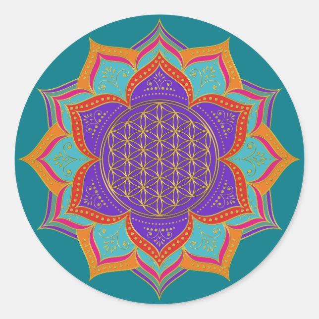 Sticker Rond Fleur de vie - LOTUS ornements or I (Devant)