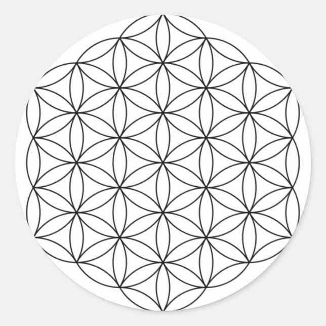 Sticker Rond Fleur de vie (noir et blanc) (Devant)