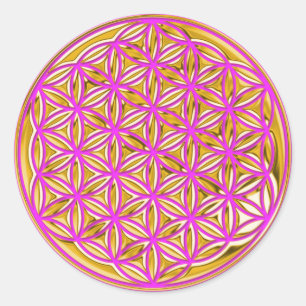 Sticker Rond Fleur de vie / or complet   rose