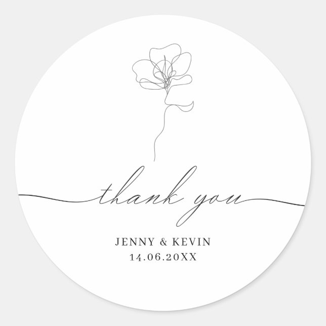 Sticker Rond Fleur dessinée à la main Merci Classic Ro (Devant)
