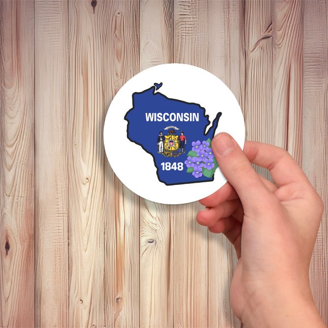 Sticker Rond Fleur d'État du pavillon du Wisconsin Clé violette (Créateur téléchargé)