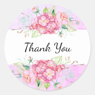 Sticker Rond Fleur d'hortensia rose pastel Merci