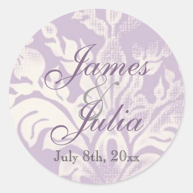 Sticker Rond Fleur di Lys Damask - Sceau Mariage Lilac (Devant)
