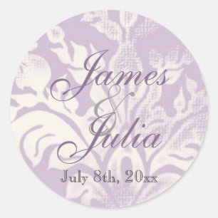 Sticker Rond Fleur di Lys Damask - Sceau Mariage Lilac