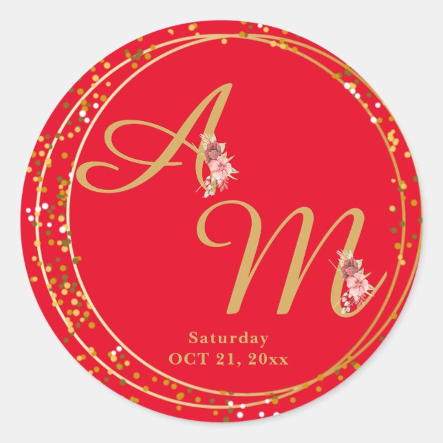 Sticker Rond Fleur d'or monogramme blanc minimal (Devant)