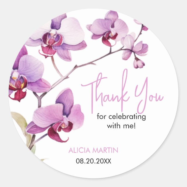 Sticker Rond Fleur d'orchidées pourpres 30e anniversaire (Devant)