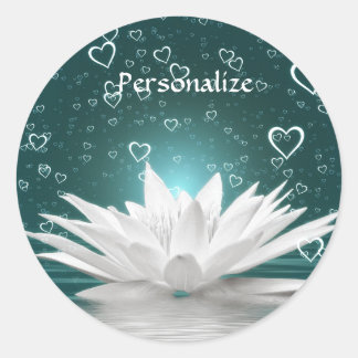 Sticker Rond Fleur et Coeurs de Lotus Blancs personnalisent
