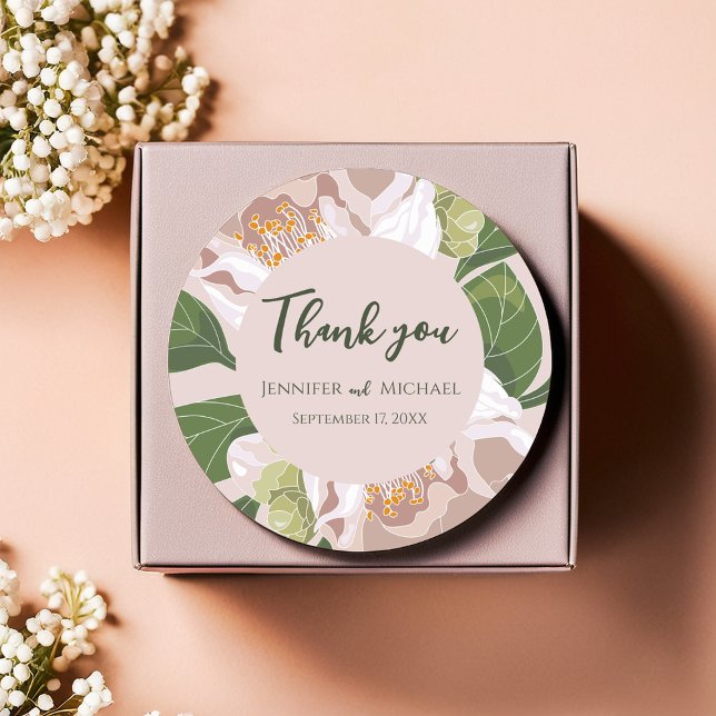 Sticker Rond Fleur et verdure luxuriante Élégante (Lush Flower and Greenery Elegant Classic Round Sticker)