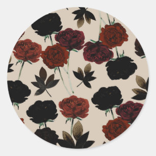 Sticker Rond Fleur foncée audacieuse Rouge & Beige noir Botaniq