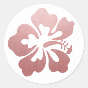 Sticker Rond Fleur Hawaïenne d'Hibiscus Rose Gold Rose