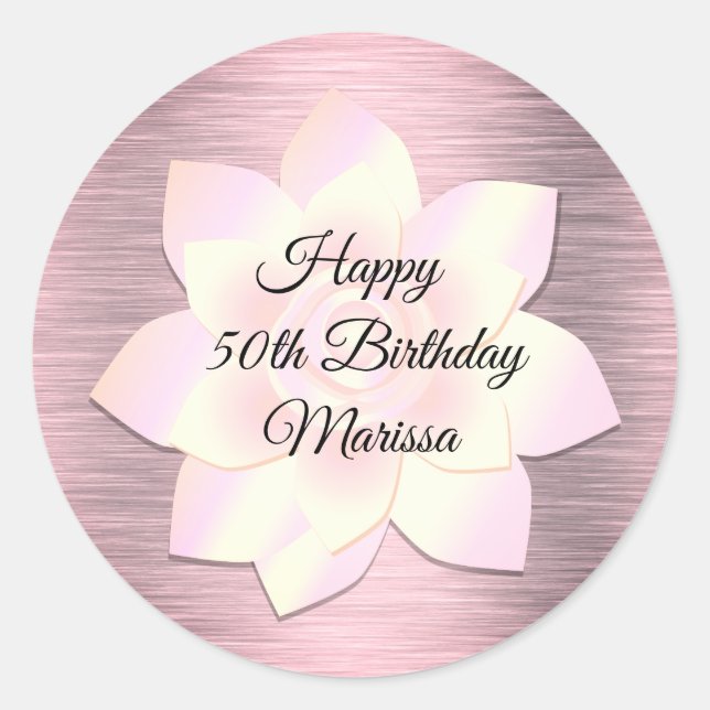 Sticker Rond Fleur Lotus Rose Blush Élégante Anniversaire (Devant)
