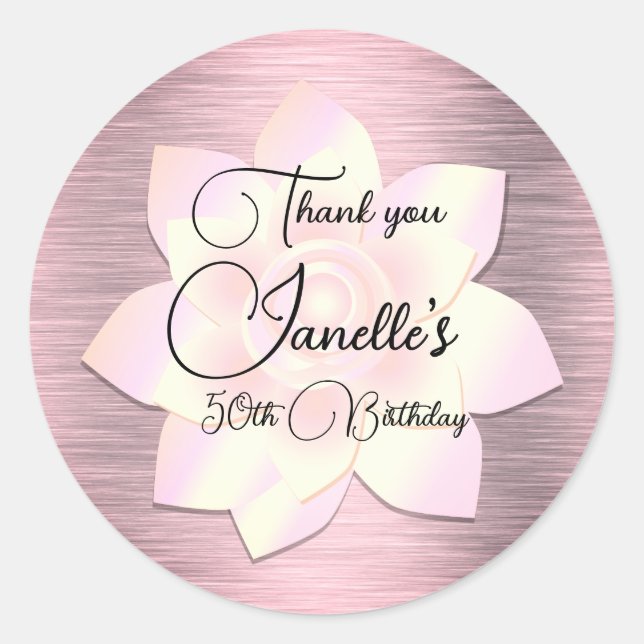 Sticker Rond Fleur Lotus Rose Blush Élégante Anniversaire (Devant)