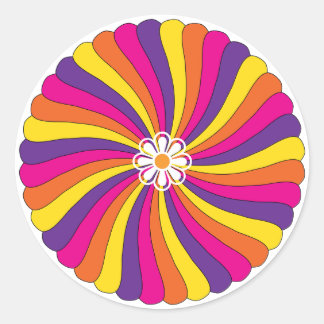 Sticker Rond Fleur Lumineuse Rétro des Années Soixante