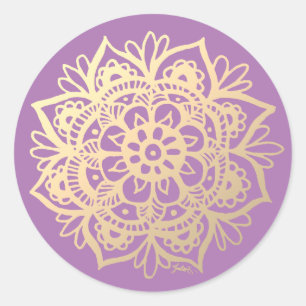 Sticker Rond Fleur Mandala or et violet