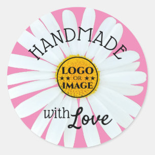 Sticker Rond Fleur marguerite rose pastel mignonne Fabriquée av