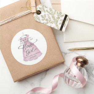 Sticker Rond Fleur mariage Robe rose Merci Favoriser