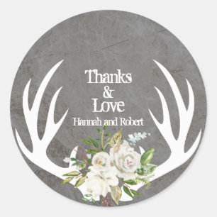 Sticker Rond Fleur Merci Bohème Patinée avec Bois de Cerf