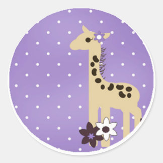 Sticker Rond Fleur mignonne violet avec Giraffe