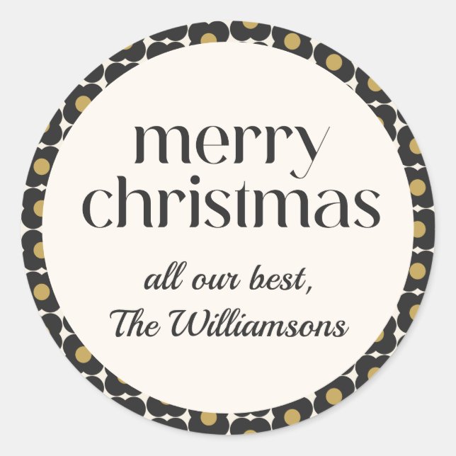 Sticker Rond Fleur Noir Retro Noël (Devant)