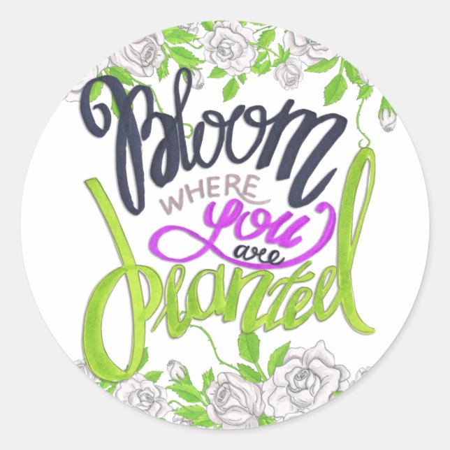 Sticker Rond Fleur Où Vous Êtes Plantés (Devant)