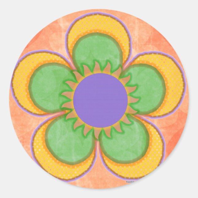 Sticker Rond Fleur Polkadot Jaune Arrière - plan orange (Devant)