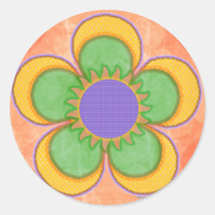 Sticker Rond Fleur Polkadot Jaune Arrière - plan orange