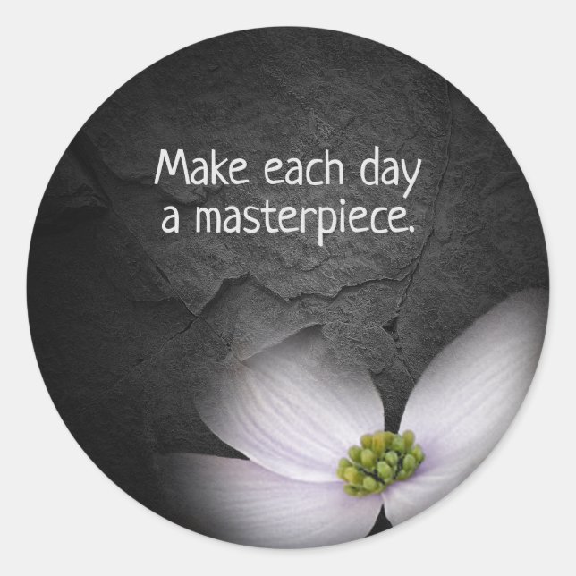 Sticker Rond fleur pure sur pierre avec citation motivante (Devant)