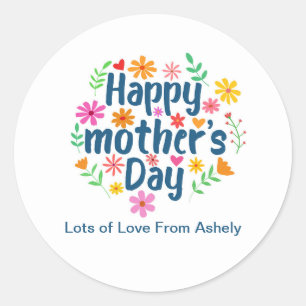 Sticker Rond Fleur Rétro Personnalisée Joyeuse Fête des Mères 